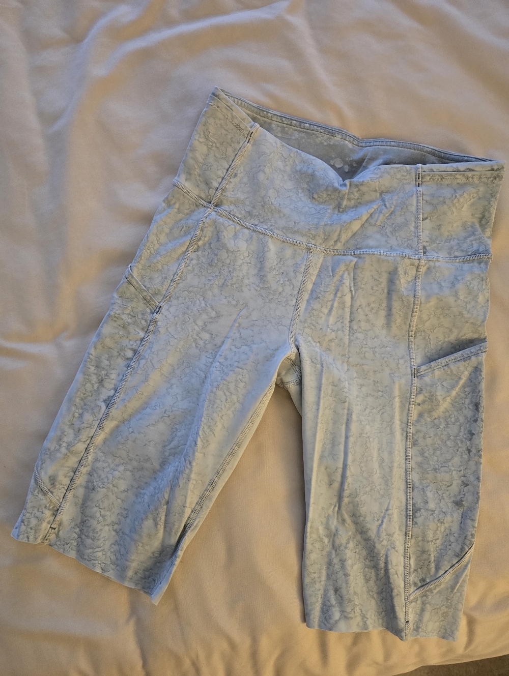 Lululemon Light Blue Marble-Print High-Waist Active Shorts